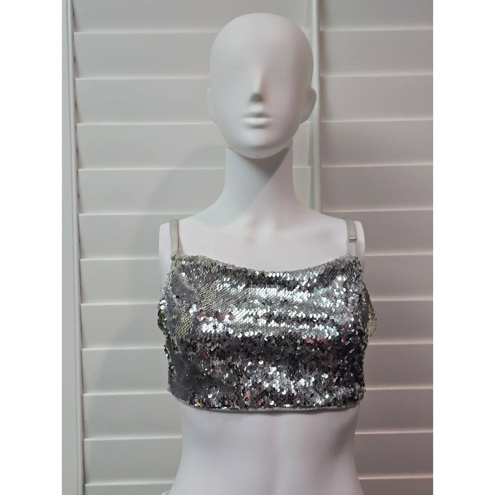 Silver Sequin Whimsy Sparkly OW Crop Top Medium